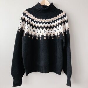 Buffalo fair isle sweater LG black turtle neck sweater women's knit